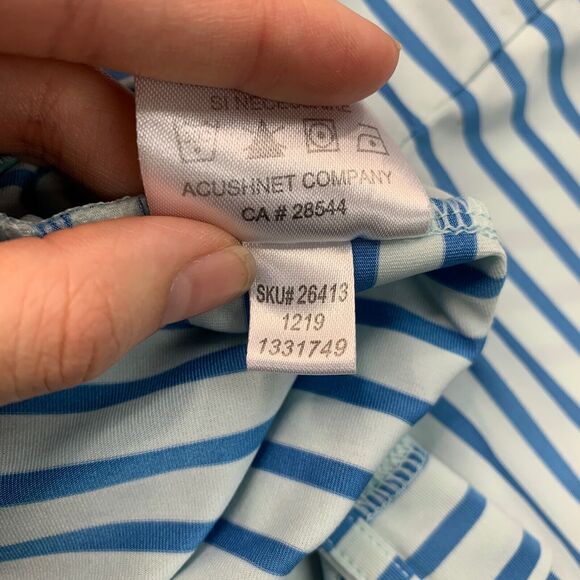 FootJoy FJ Shirt Men XL Extra Large Baby Blue Striped Stretch Shirttail Hem Polo - Picture 11 of 13